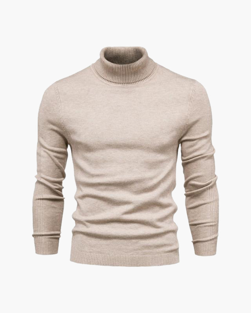 Men's Slim Fit Turtleneck Sweater - Elegant Beige Fine Knit for Business & Leisure