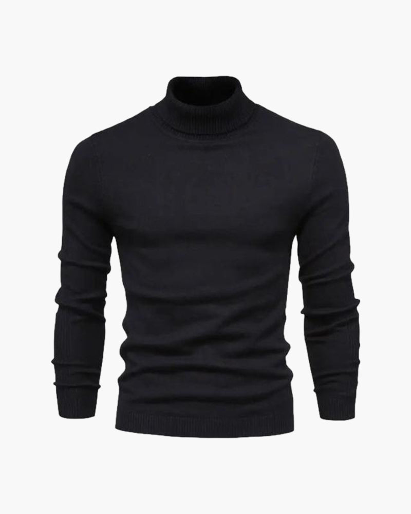 Men's Slim Fit Turtleneck Sweater - Elegant Beige Fine Knit for Business & Leisure