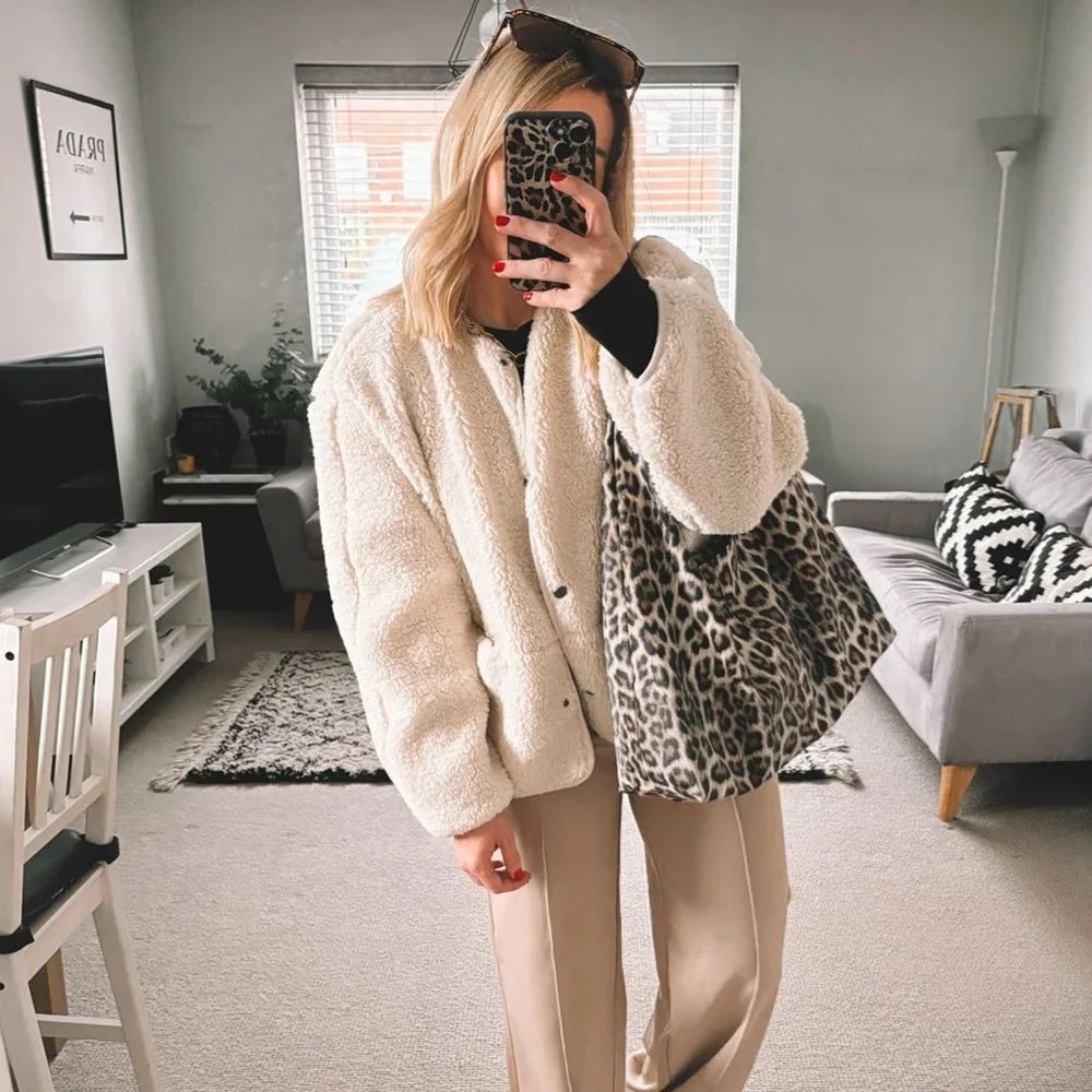 Teddy Fleece Coat with Round Neck