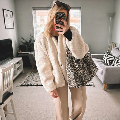 Teddy Fleece Coat with Round Neck