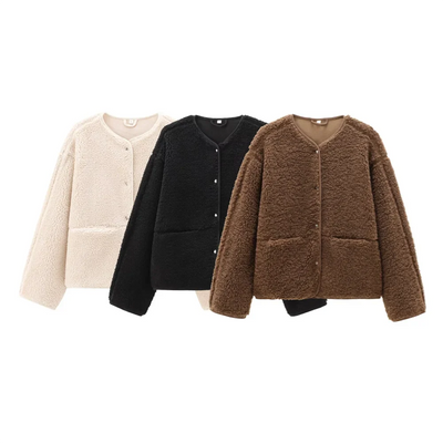 Teddy Fleece Coat with Round Neck