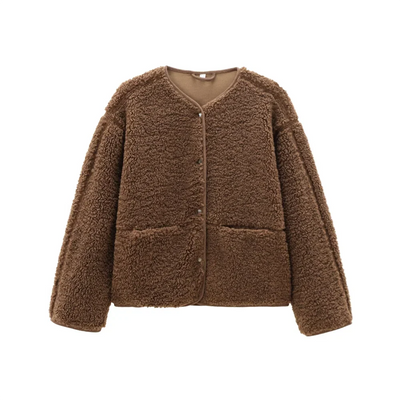 Teddy Fleece Coat with Round Neck