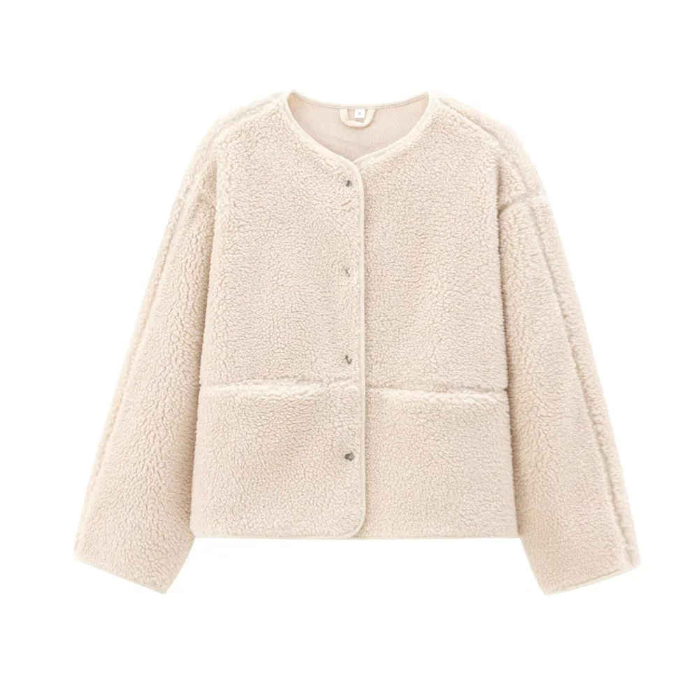 Teddy Fleece Coat with Round Neck