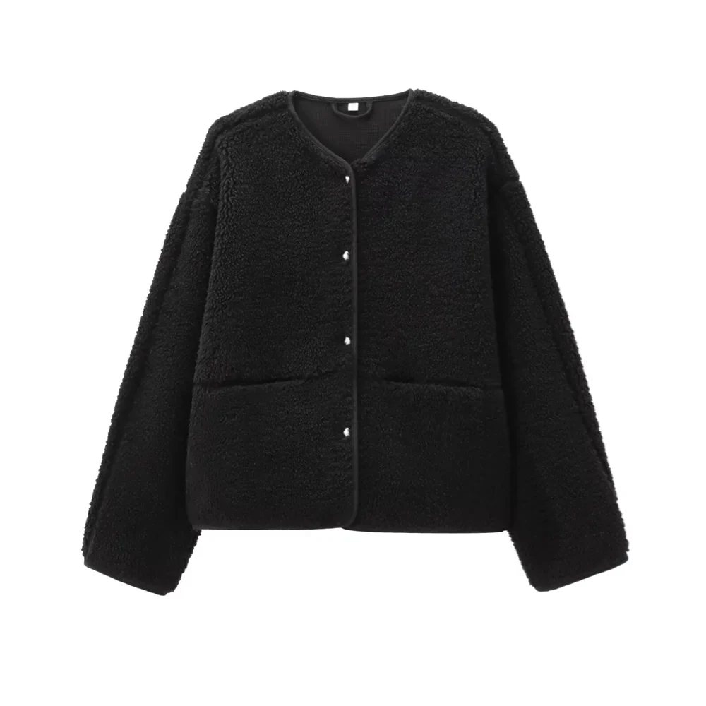 Teddy Fleece Coat with Round Neck