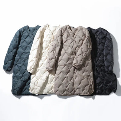 Down Puffer Jacket with V-Neck Collar