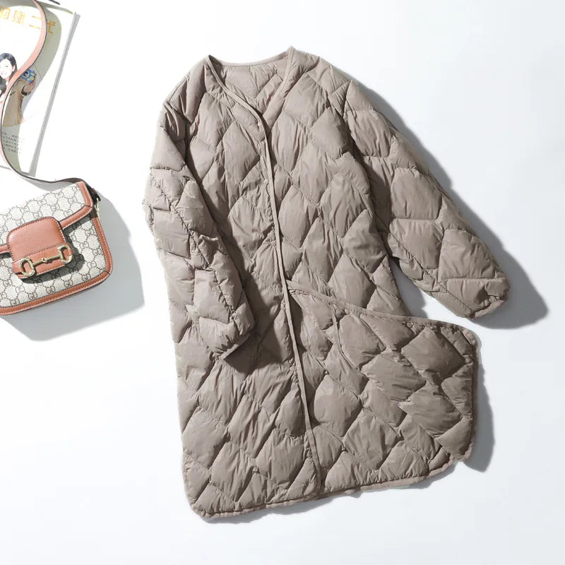 Down Puffer Jacket with V-Neck Collar