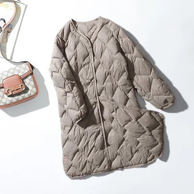 Down Puffer Jacket with V-Neck Collar