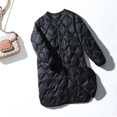 Down Puffer Jacket with V-Neck Collar
