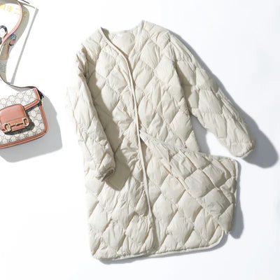 Down Puffer Jacket with V-Neck Collar
