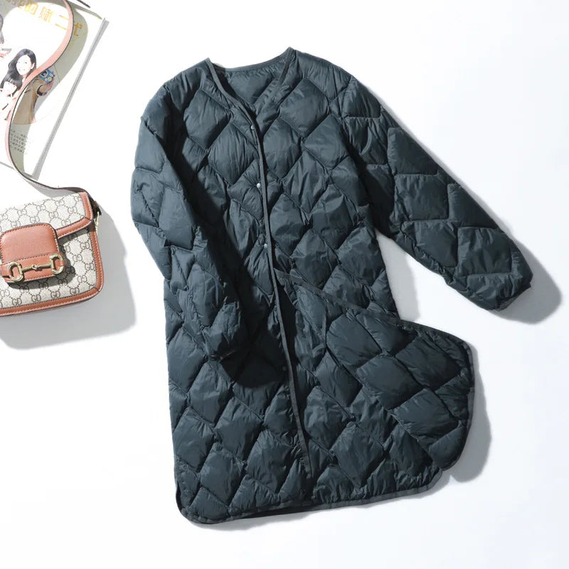 Down Puffer Jacket with V-Neck Collar