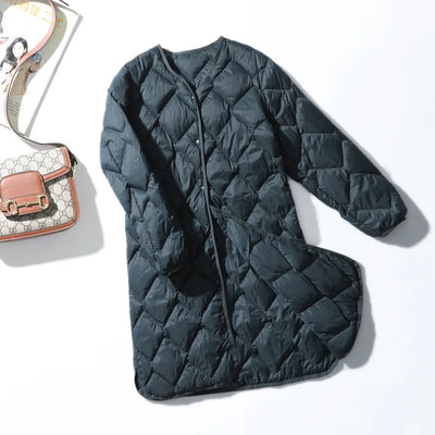 Down Puffer Jacket with V-Neck Collar