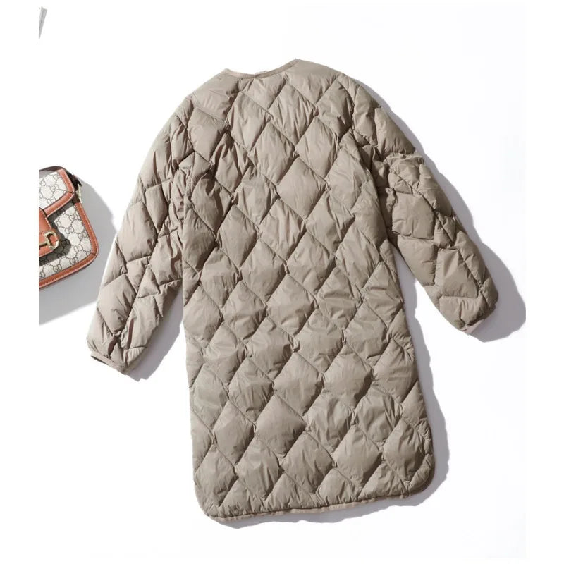 Down Puffer Jacket with V-Neck Collar