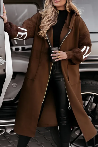 Stylish Long Jacket with knitted Sleeves