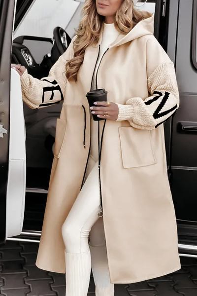 Stylish Long Jacket with knitted Sleeves