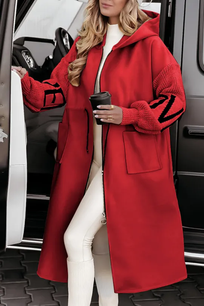 Stylish Long Jacket with knitted Sleeves