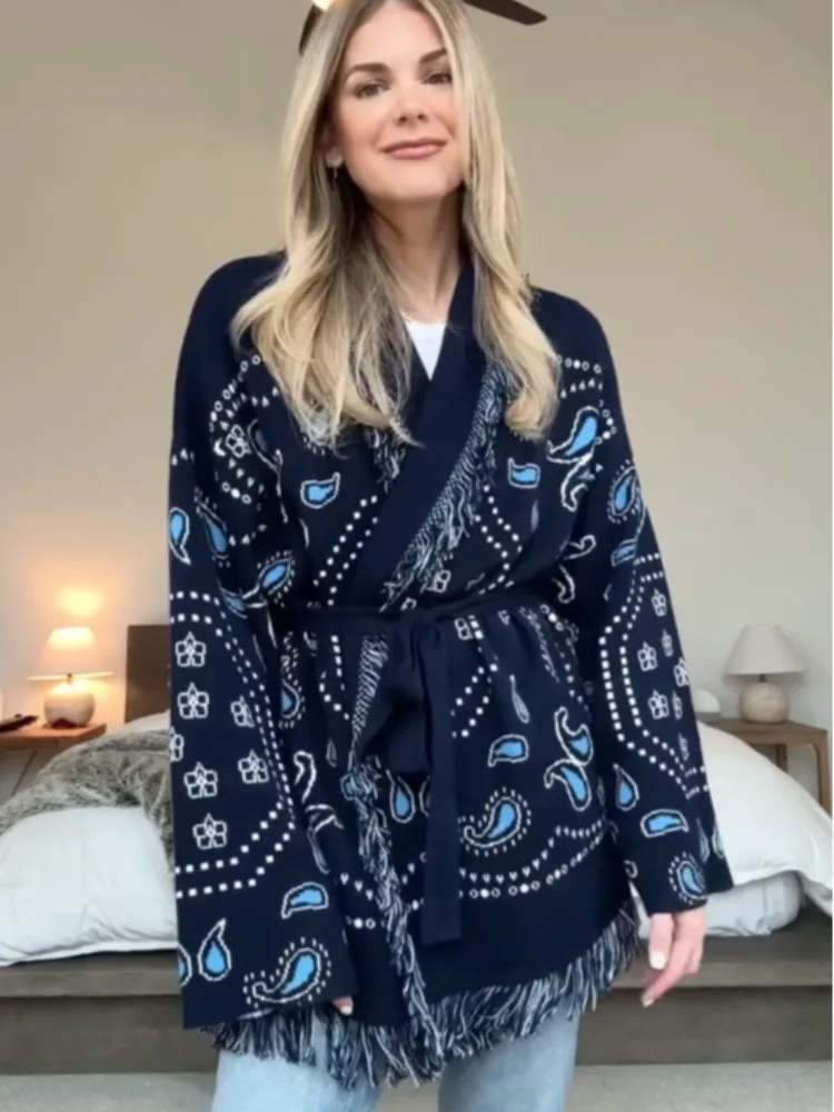 Printed Long Wool Cardigan