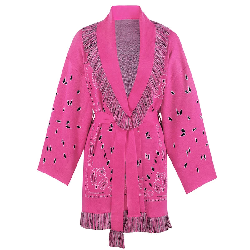 Printed Long Wool Cardigan