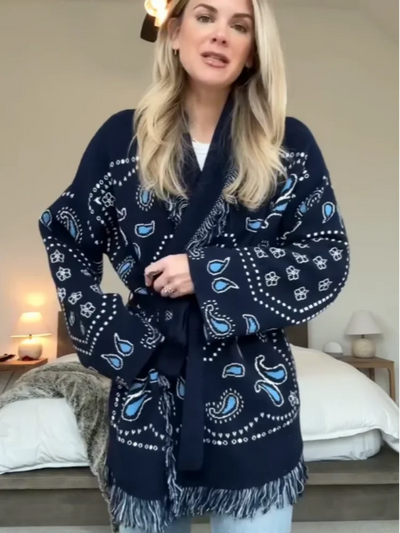 Printed Long Wool Cardigan