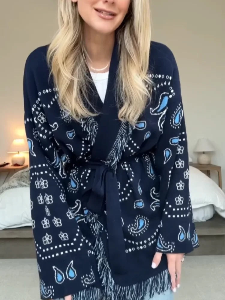 Printed Long Wool Cardigan
