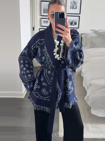 Printed Long Wool Cardigan