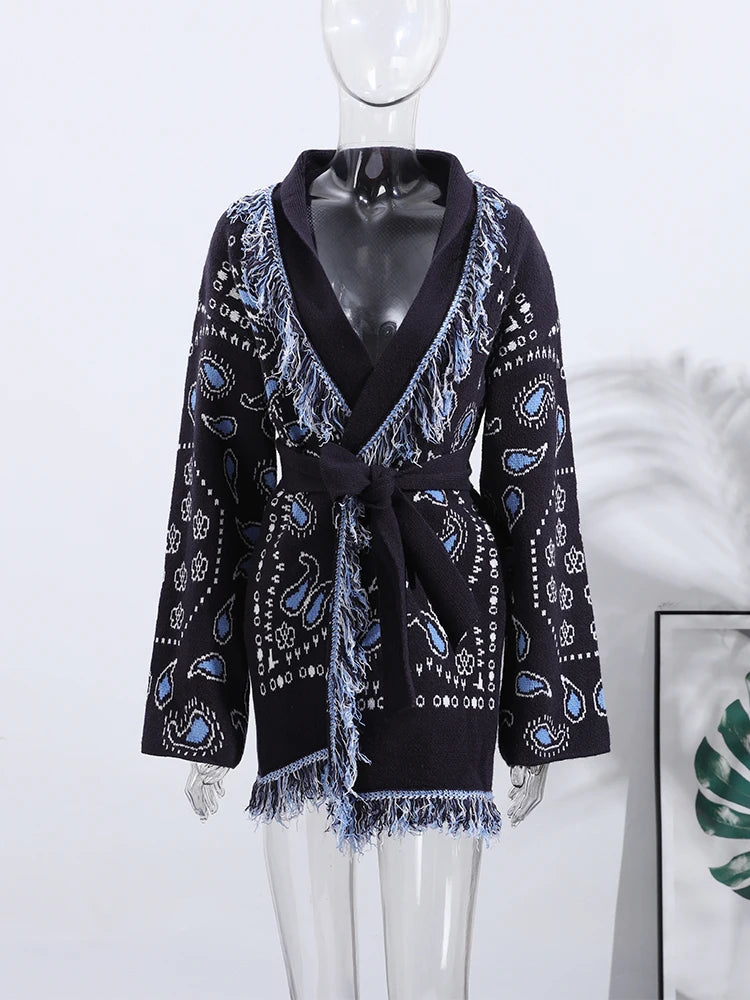Printed Long Wool Cardigan