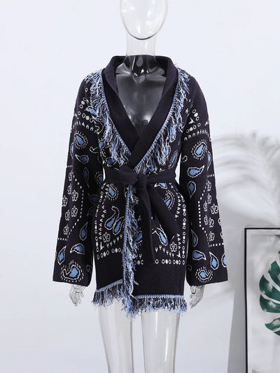 Printed Long Wool Cardigan
