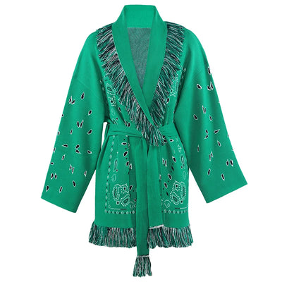 Printed Long Wool Cardigan