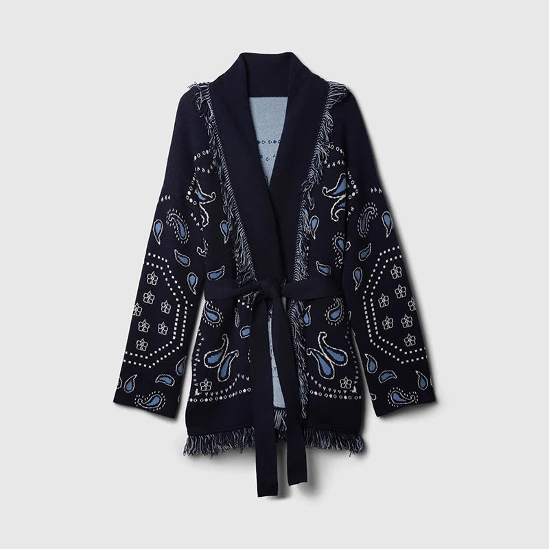 Printed Long Wool Cardigan