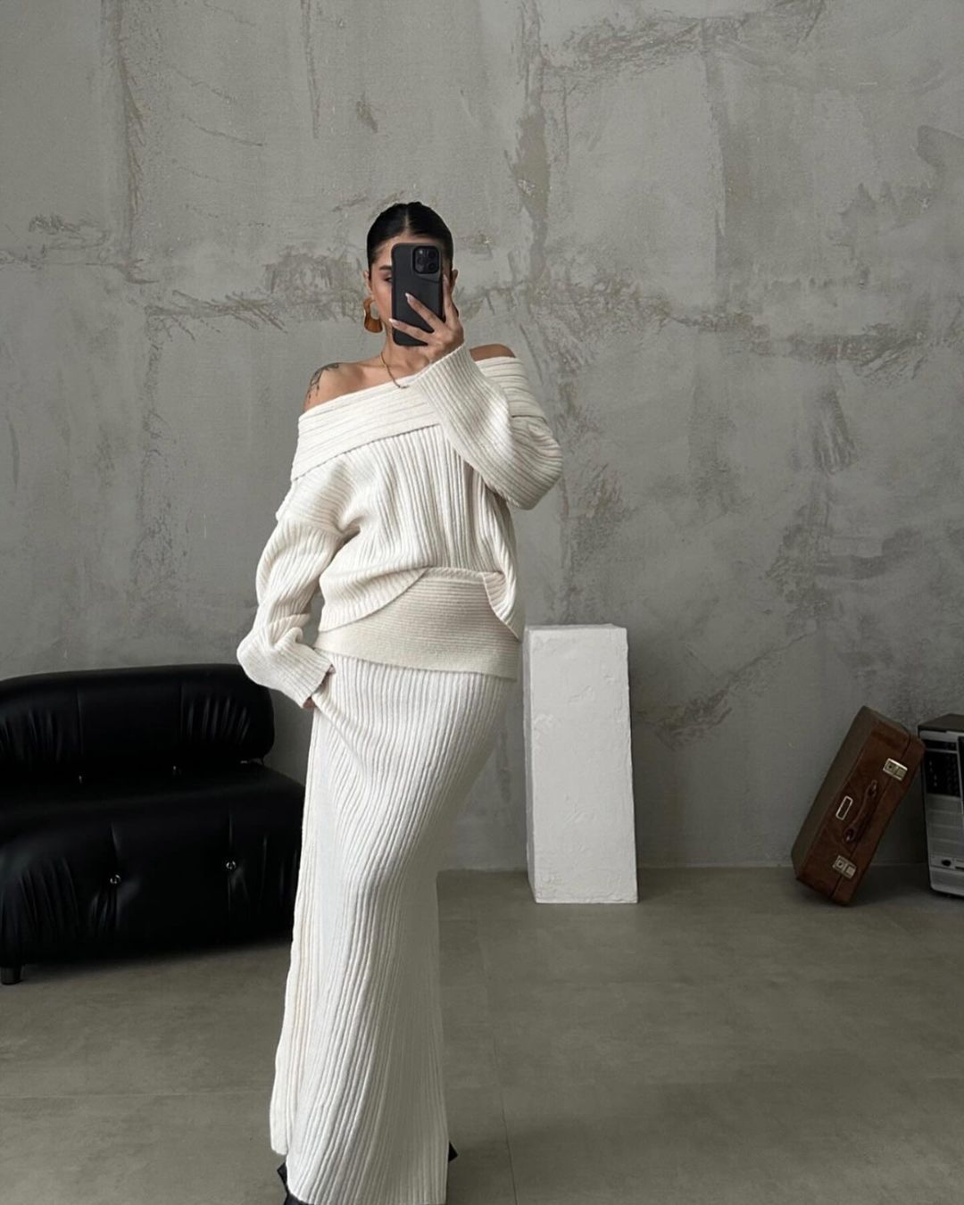 Wool Sweater Maxi Skirt Set