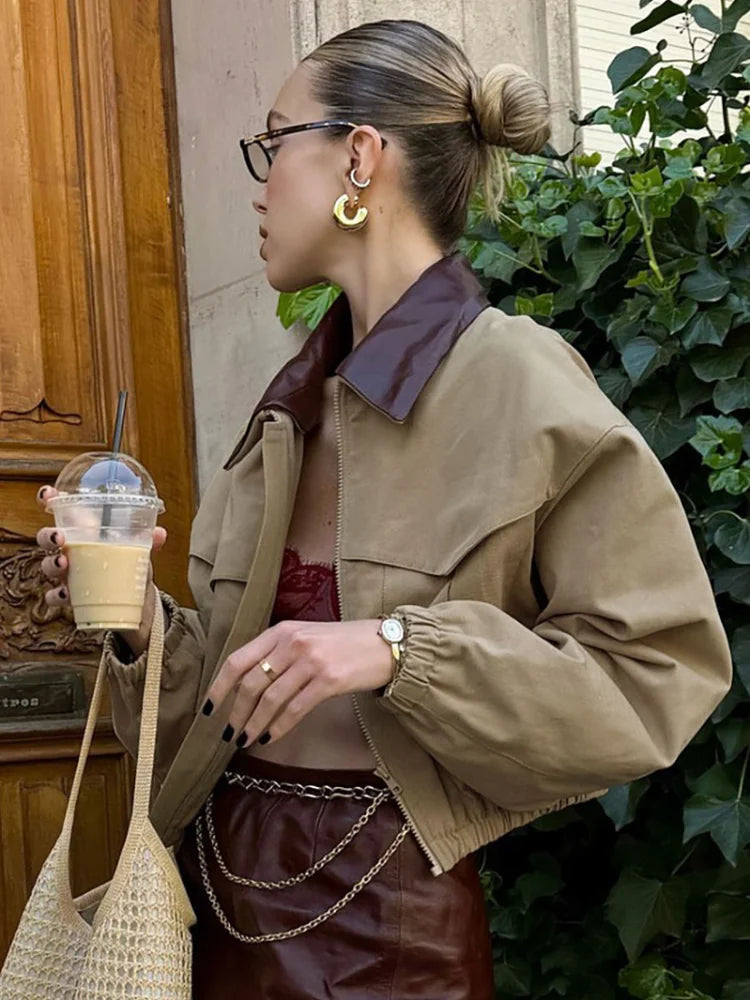 Suede Bomber Jacket with Leather Details
