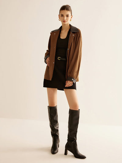 Oversized Jacket with Leather Accents