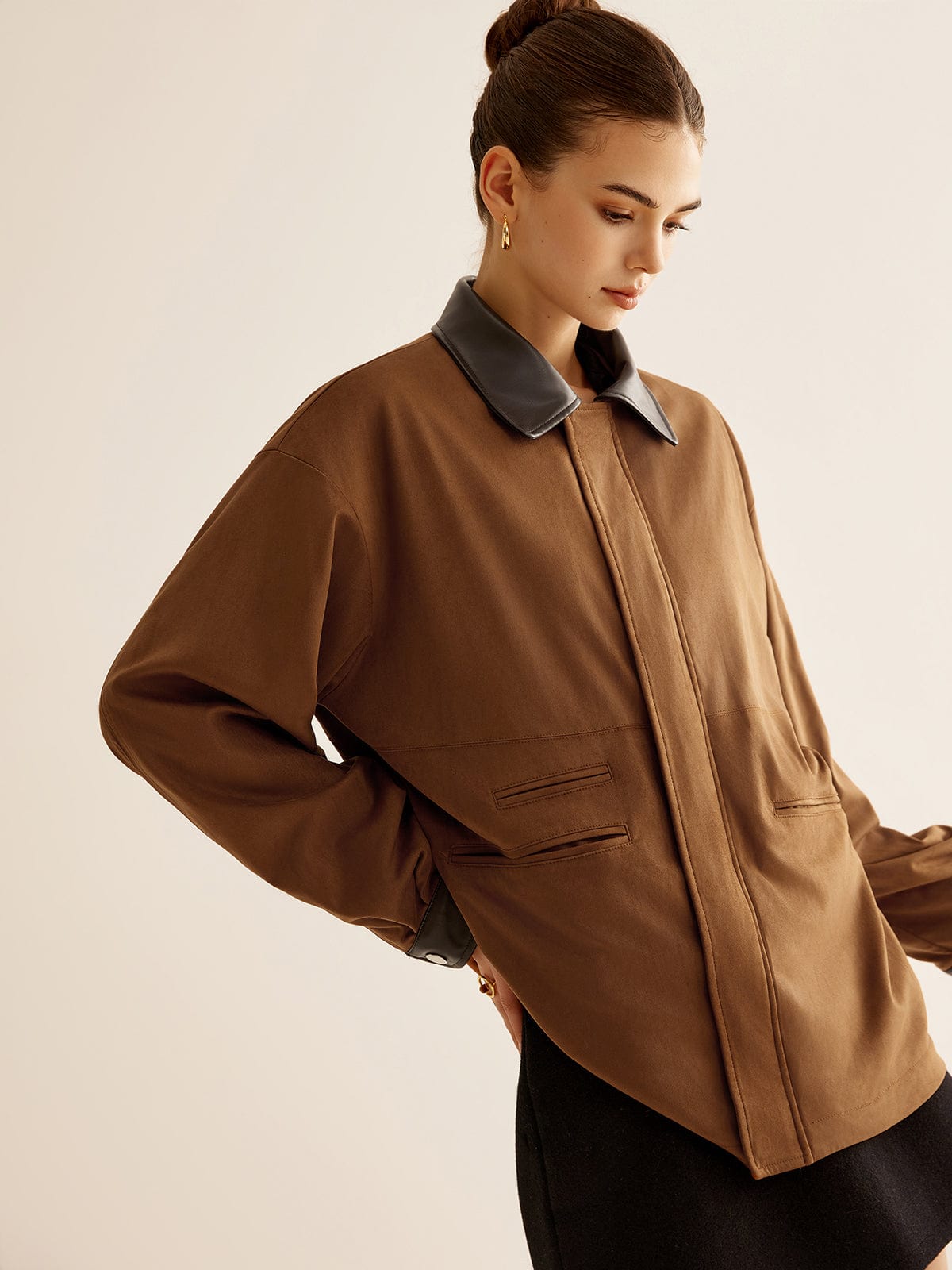 Oversized Jacket with Leather Accents