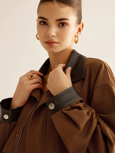 Oversized Jacket with Leather Accents