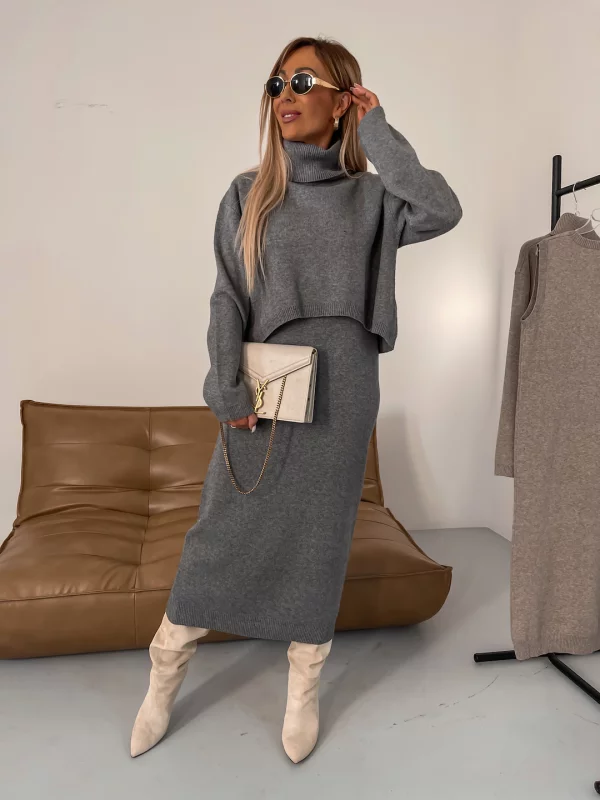 Cozy Midi Dress with Pullover Set