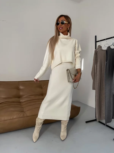 Cozy Midi Dress with Pullover Set
