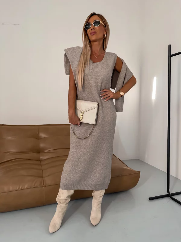 Cozy Midi Dress with Pullover Set